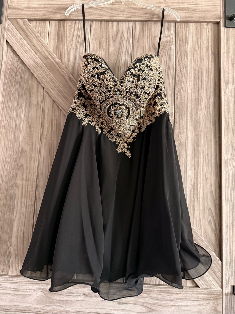 Strapless Black Dress with Gold Embroidery